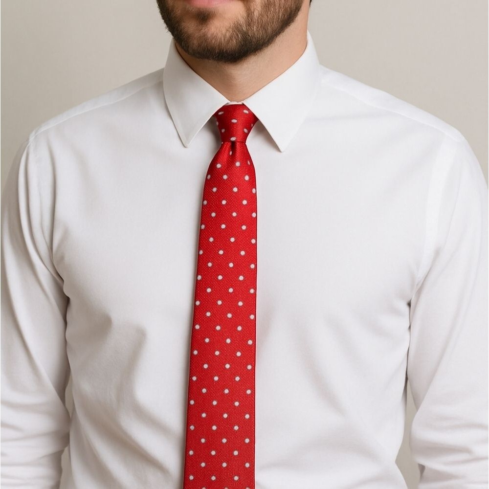 Crémieux Red Polka Dot Silk Necktie Elegant Luxury Designer Power Tie Classic